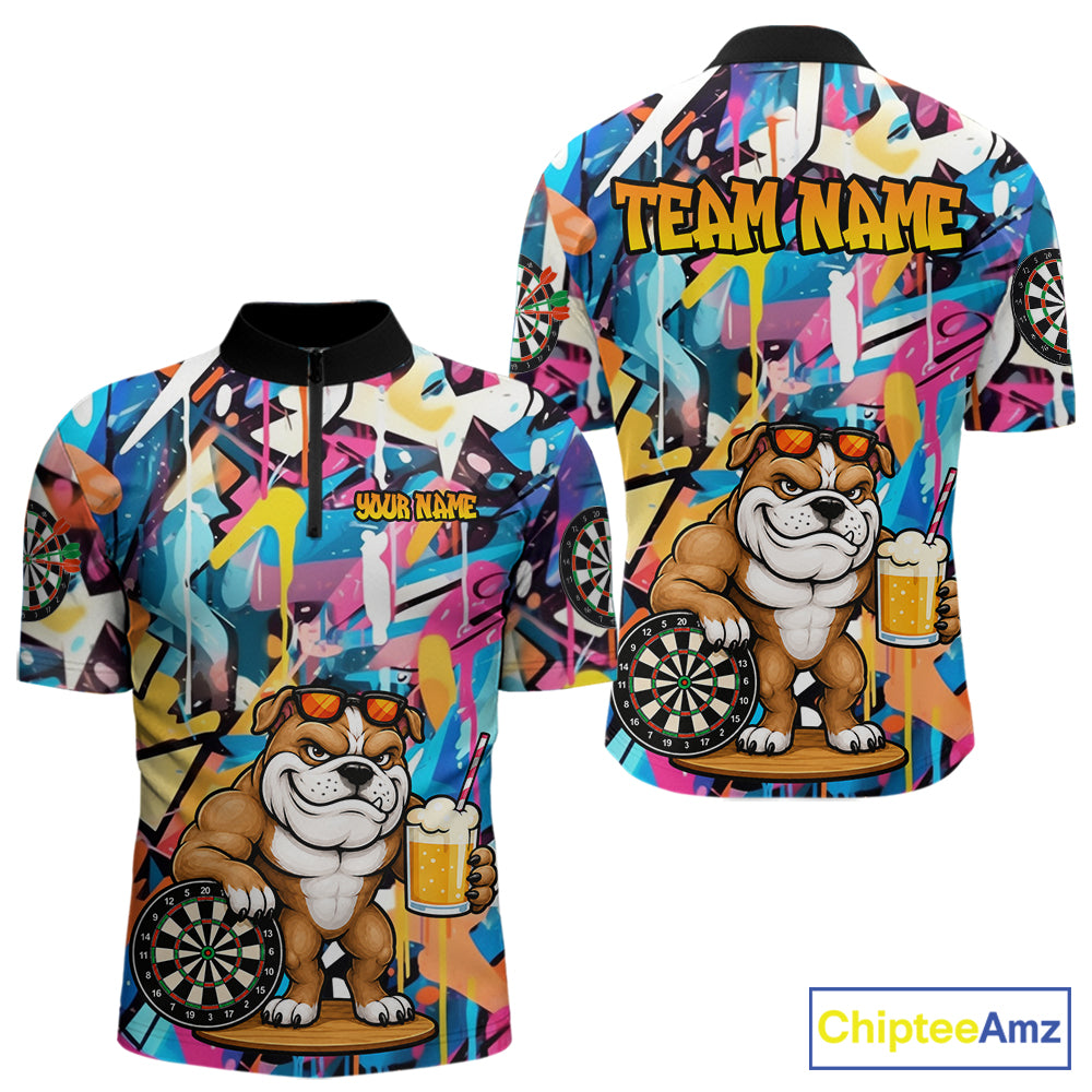Funny Bulldog Colorful Graffiti Custom Dart Shirts For Men, Thanksgiving Dart Team Jersey Outfit TDM7410