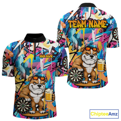 Funny Bulldog Colorful Graffiti Custom Dart Shirts For Men, Thanksgiving Dart Team Jersey Outfit TDM7410