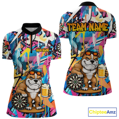 Funny Bulldog Colorful Graffiti Custom Dart Shirts For Women, Thanksgiving Dart Team Jersey Outfit TDM7410