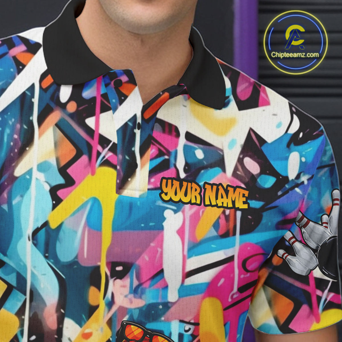 Funny Turkey Colorful Graffiti Bowling Shirts For Men Custom Bowling Team Jersey Polo & 1/4 Zip TDM7411