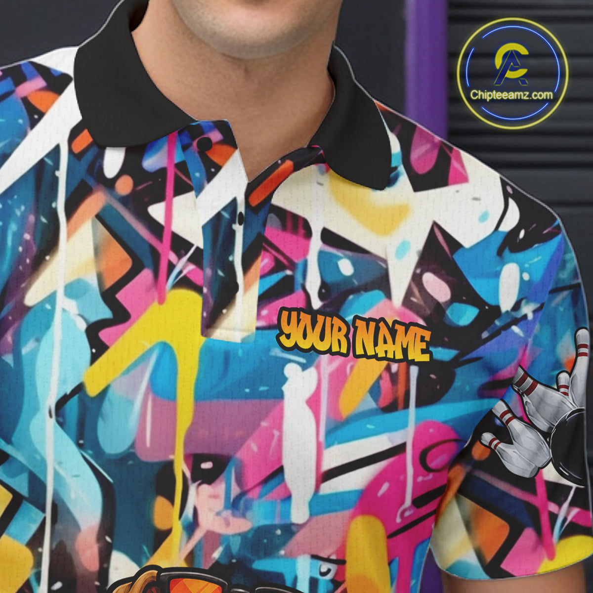 Funny Bulldog Colorful Graffiti Bowling Shirts For Men Custom Thanksgiving Bowling Team Jersey TDM7412