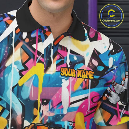 Funny Bulldog Colorful Graffiti Bowling Shirts For Men Custom Thanksgiving Bowling Team Jersey TDM7412