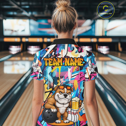Funny Bulldog Colorful Graffiti Bowling Shirts For Women Custom Thanksgiving Bowling Team Jersey TDM7412
