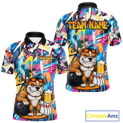 Funny Bulldog Colorful Graffiti Bowling Shirts For Men Custom Thanksgiving Bowling Team Jersey TDM7412