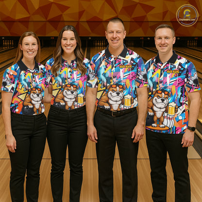 Funny Bulldog Colorful Graffiti Bowling Shirts For Women Custom Thanksgiving Bowling Team Jersey TDM7412