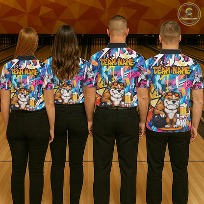 Funny Bulldog Colorful Graffiti Bowling Shirts For Women Custom Thanksgiving Bowling Team Jersey TDM7412