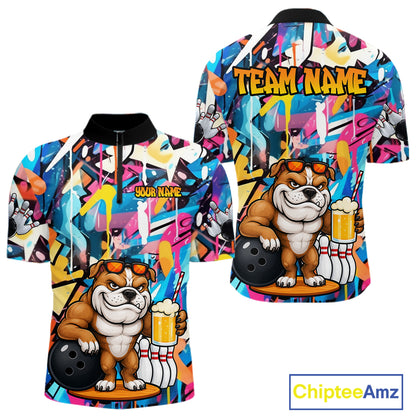 Funny Bulldog Colorful Graffiti Bowling Shirts For Men Custom Thanksgiving Bowling Team Jersey TDM7412