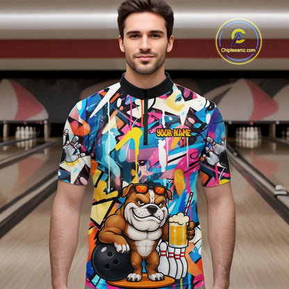 Funny Bulldog Colorful Graffiti Bowling Shirts For Men Custom Thanksgiving Bowling Team Jersey TDM7412