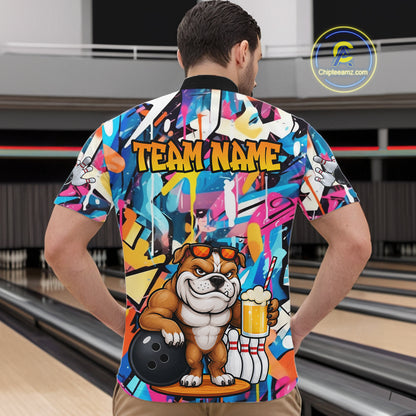 Funny Bulldog Colorful Graffiti Bowling Shirts For Men Custom Thanksgiving Bowling Team Jersey TDM7412