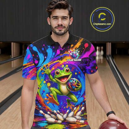 Funny Frog Colorful Bowling Jersey For Men Custom Bowling Team Shirts, Personalized Bowling Gift TDM7415