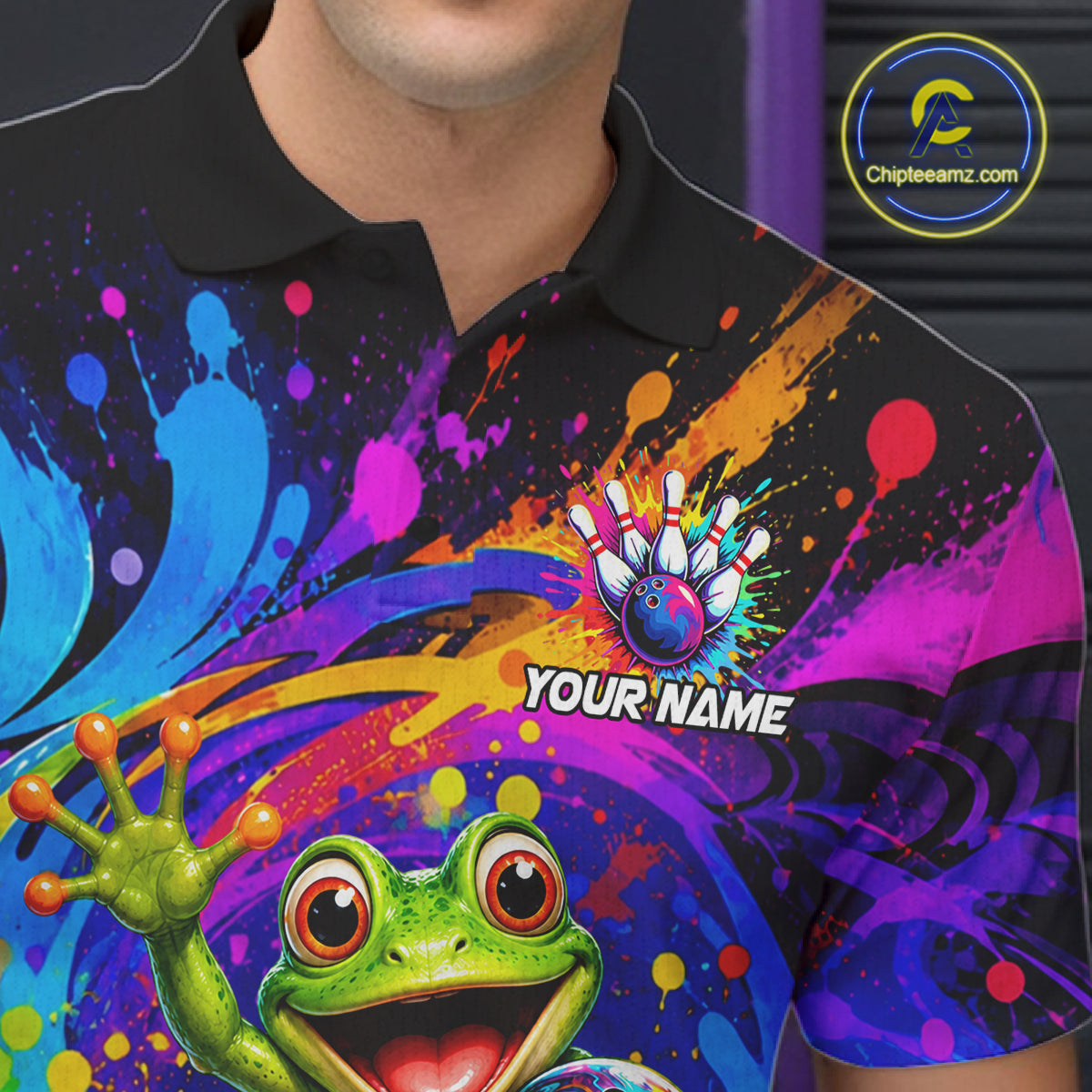 Funny Frog Colorful Bowling Jersey For Men Custom Bowling Team Shirts, Personalized Bowling Gift TDM7415