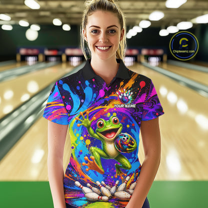 Funny Frog Colorful Bowling Jersey For Women Custom Bowling Team Shirts, Personalized Bowling Gift TDM7415
