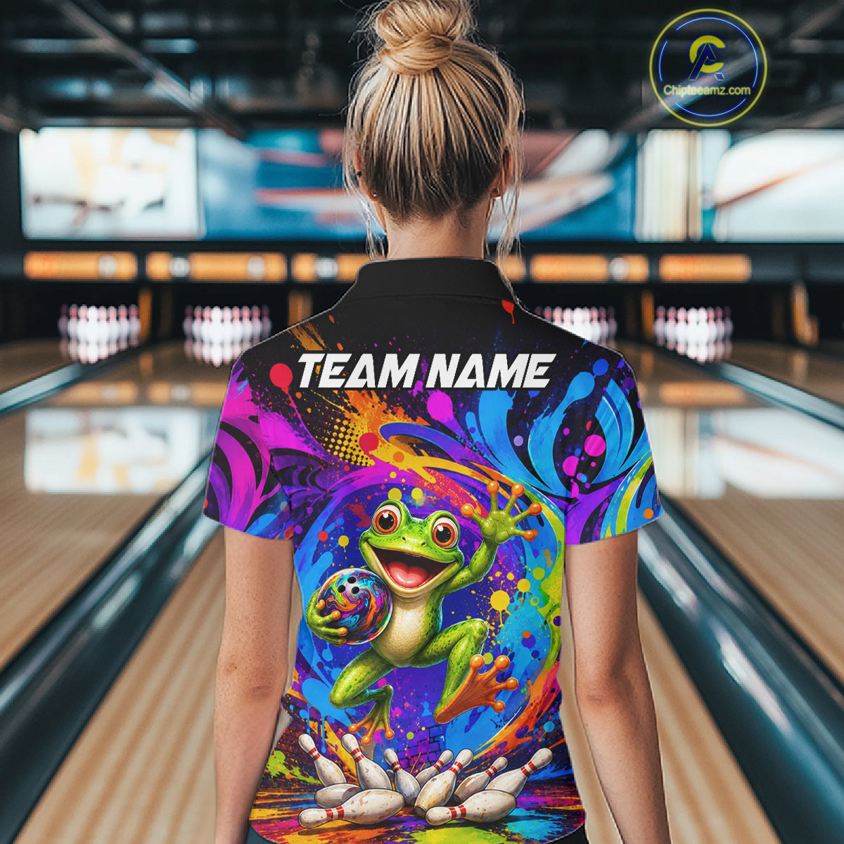 Funny Frog Colorful Bowling Jersey For Women Custom Bowling Team Shirts, Personalized Bowling Gift TDM7415