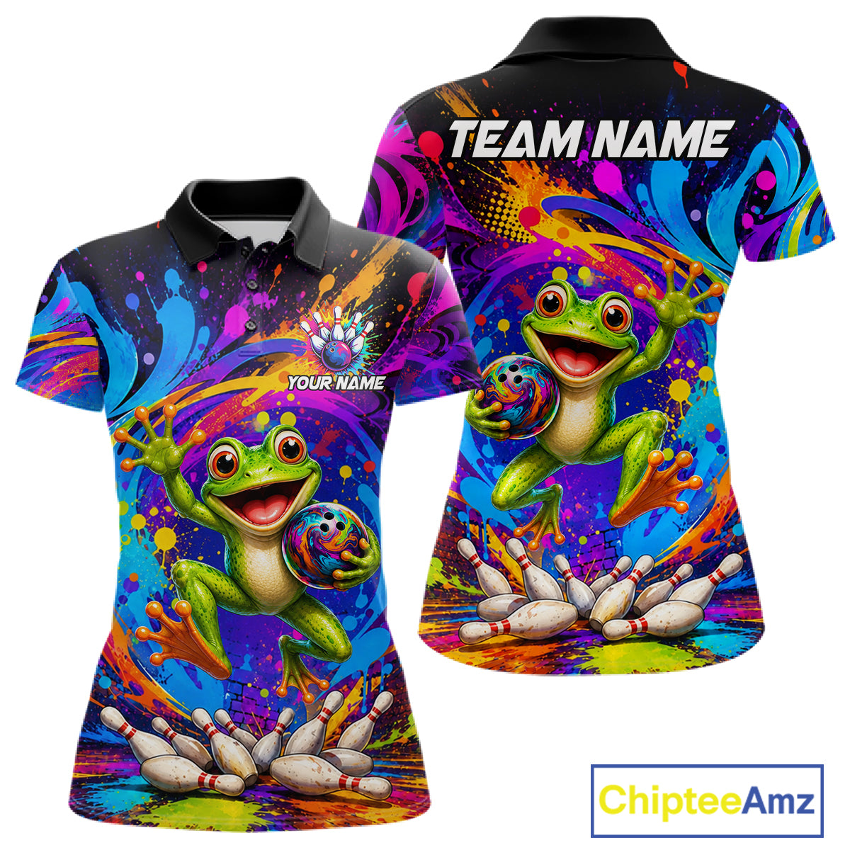 Funny Frog Colorful Bowling Jersey For Women Custom Bowling Team Shirts, Personalized Bowling Gift TDM7415