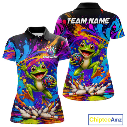 Funny Frog Colorful Bowling Jersey For Women Custom Bowling Team Shirts, Personalized Bowling Gift TDM7415