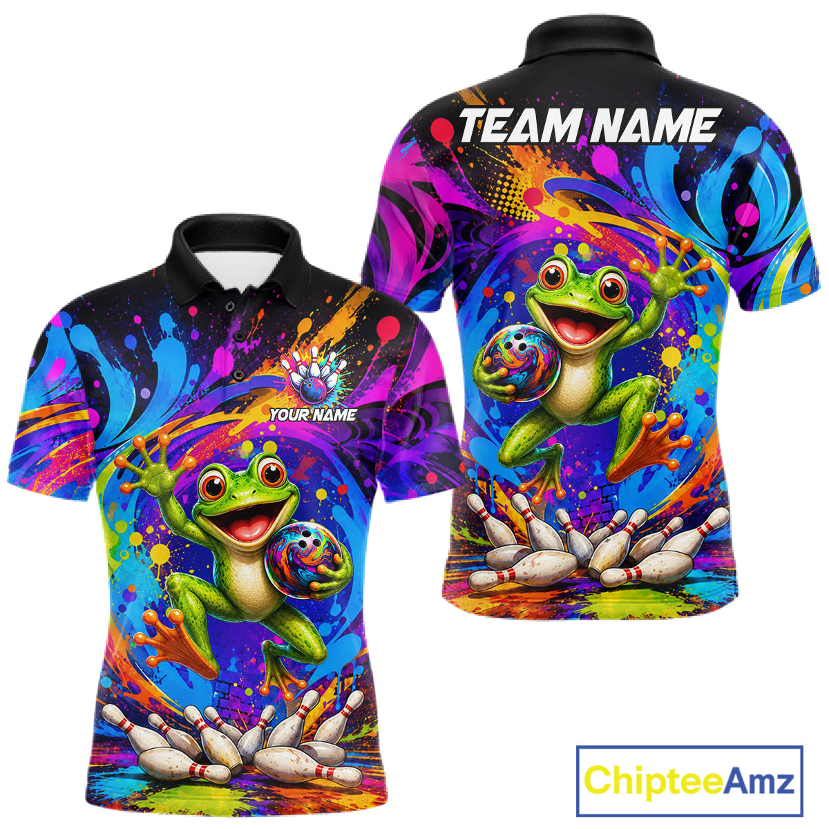 Funny Frog Colorful Bowling Jersey For Men Custom Bowling Team Shirts, Personalized Bowling Gift TDM7415