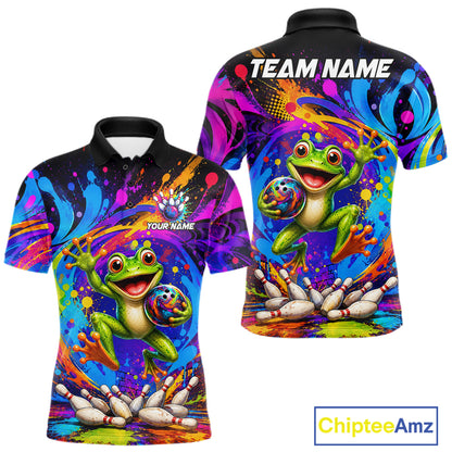 Funny Frog Colorful Bowling Jersey For Men Custom Bowling Team Shirts, Personalized Bowling Gift TDM7415
