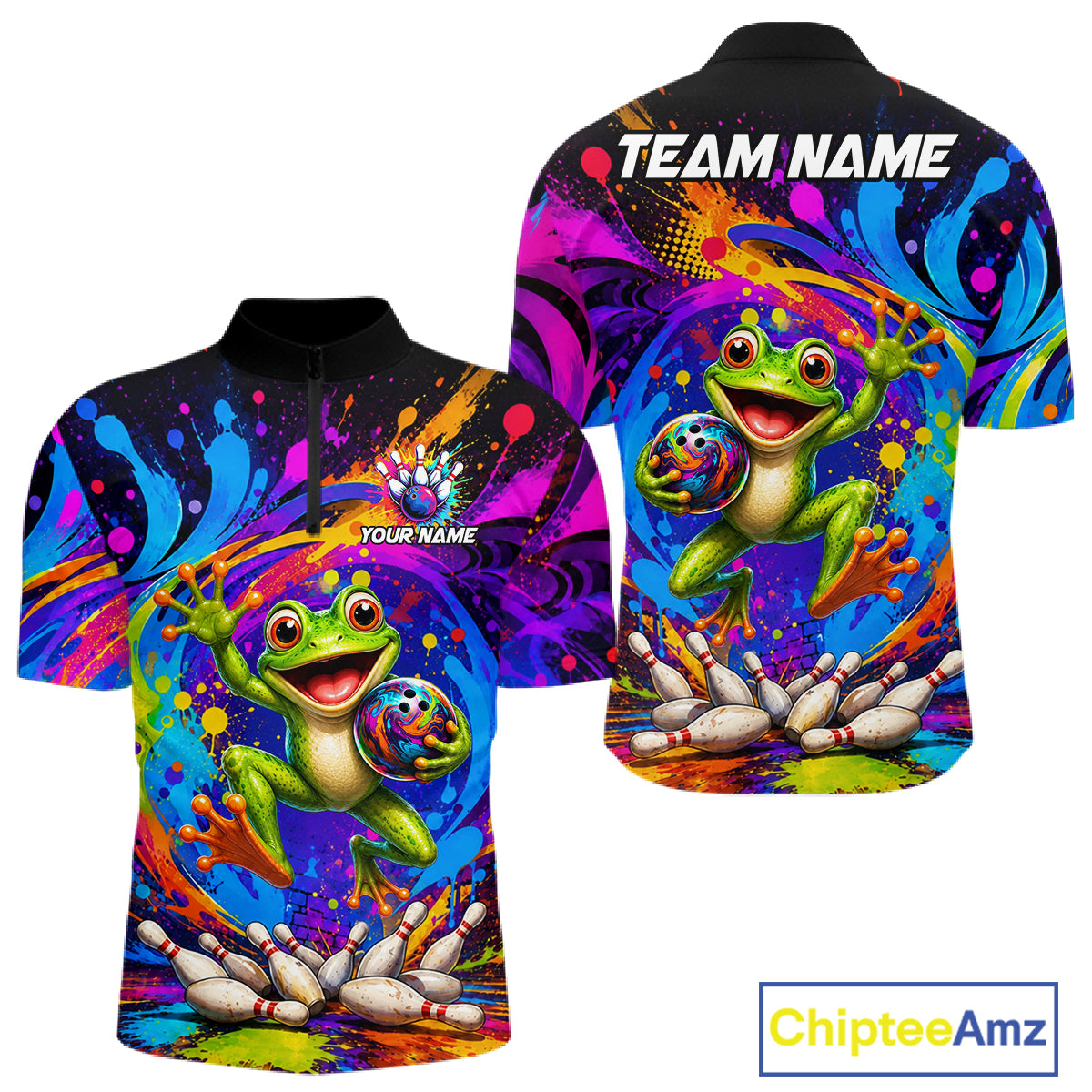 Funny Frog Colorful Bowling Jersey For Men Custom Bowling Team Shirts, Personalized Bowling Gift TDM7415
