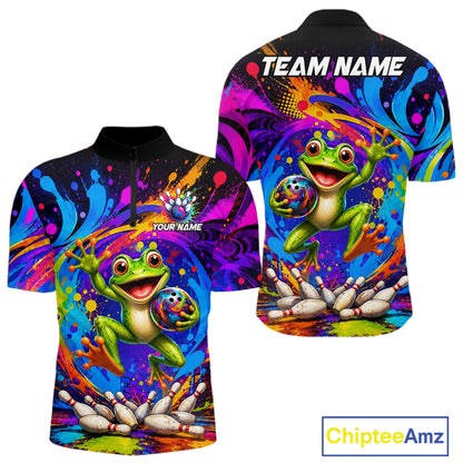 Funny Frog Colorful Bowling Jersey For Men Custom Bowling Team Shirts, Personalized Bowling Gift TDM7415