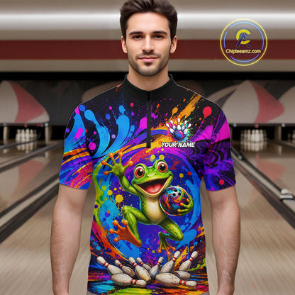 Funny Frog Colorful Bowling Jersey For Men Custom Bowling Team Shirts, Personalized Bowling Gift TDM7415