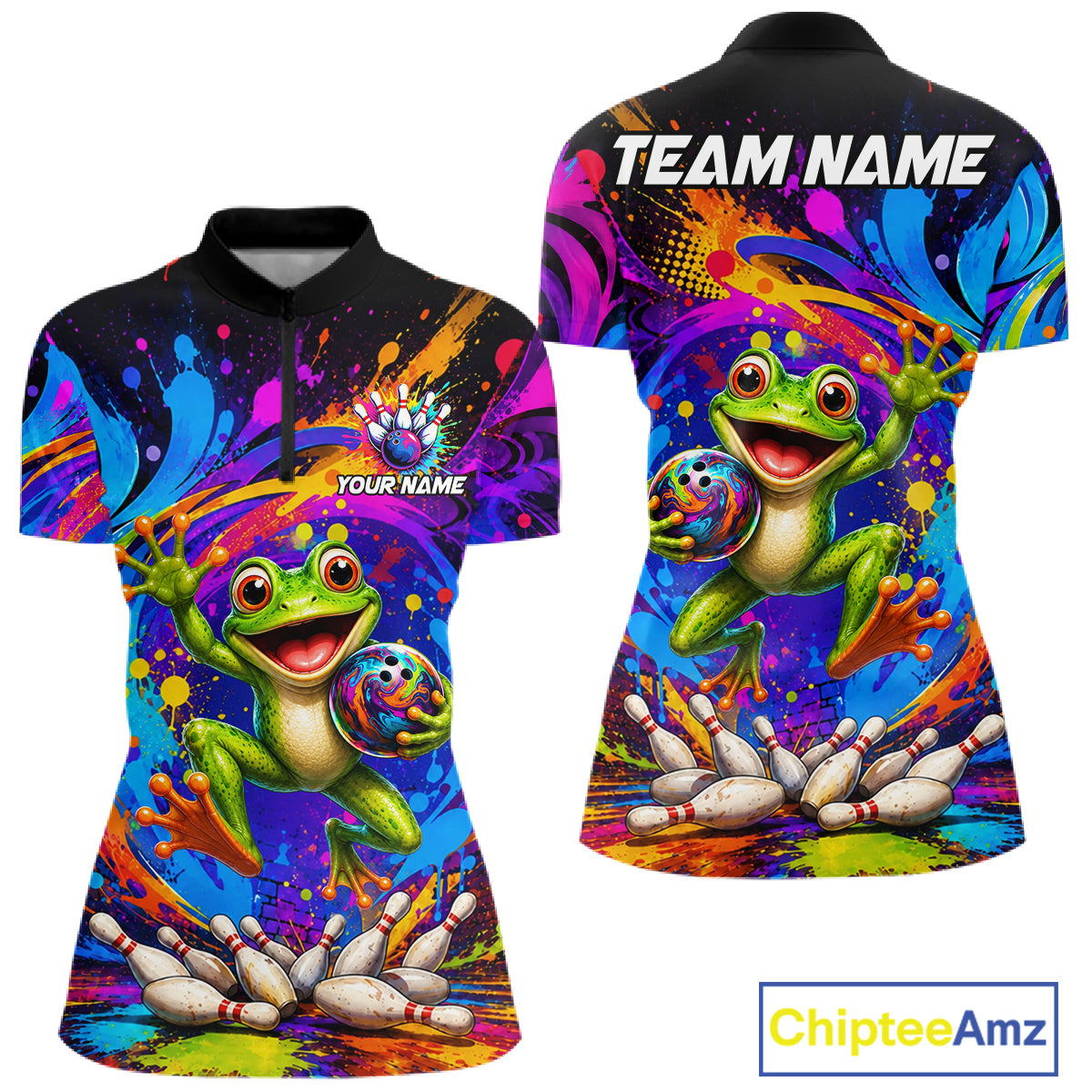Funny Frog Colorful Bowling Jersey For Women Custom Bowling Team Shirts, Personalized Bowling Gift TDM7415