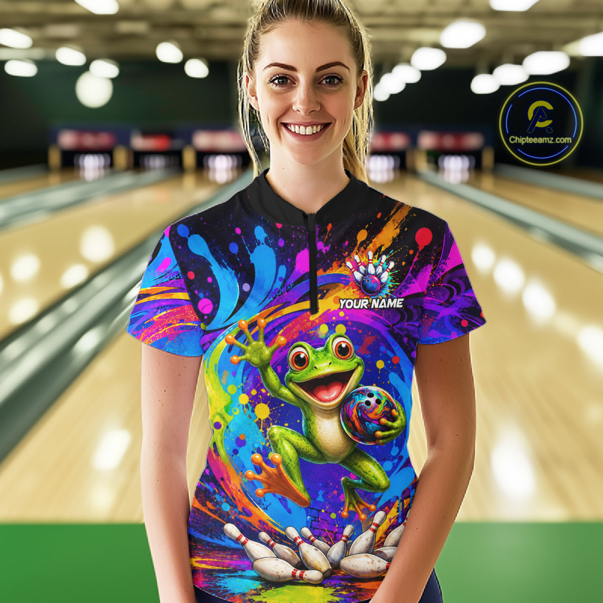 Funny Frog Colorful Bowling Jersey For Women Custom Bowling Team Shirts, Personalized Bowling Gift TDM7415