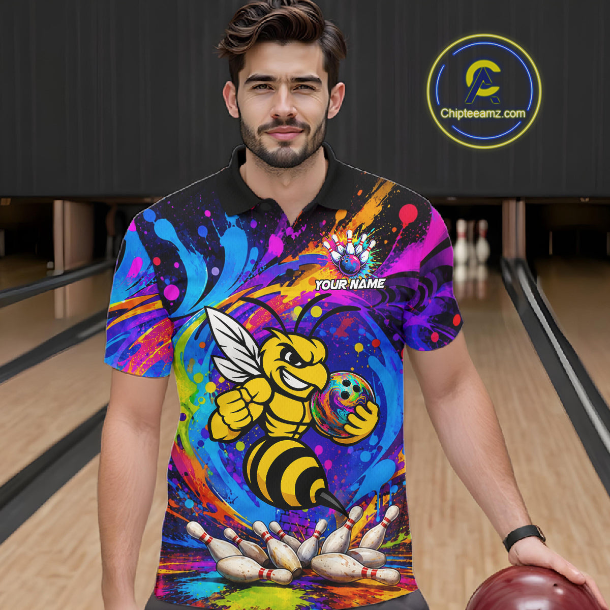 Funny Bee Colorful Bowling Jersey For Men Custom Bowling Team Shirts, Personalized Bowling Gift TDM7416