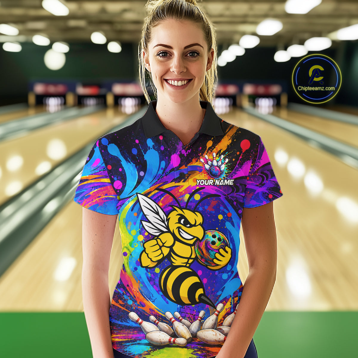 Funny Bee Colorful Bowling Jersey For Women Custom Bowling Team Shirts, Personalized Bowling Gift TDM7416