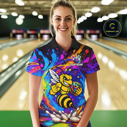 Funny Bee Colorful Bowling Jersey For Women Custom Bowling Team Shirts, Personalized Bowling Gift TDM7416