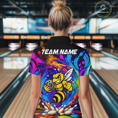 Funny Bee Colorful Bowling Jersey For Women Custom Bowling Team Shirts, Personalized Bowling Gift TDM7416
