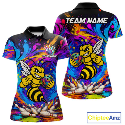 Funny Bee Colorful Bowling Jersey For Women Custom Bowling Team Shirts, Personalized Bowling Gift TDM7416