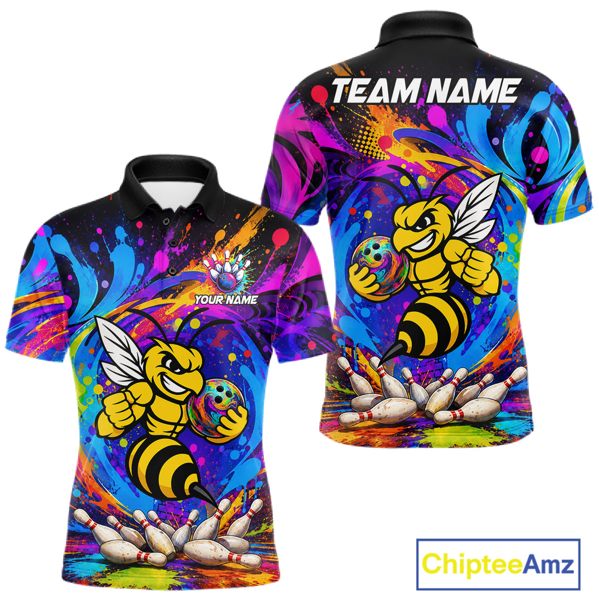 Funny Bee Colorful Bowling Jersey For Men Custom Bowling Team Shirts, Personalized Bowling Gift TDM7416