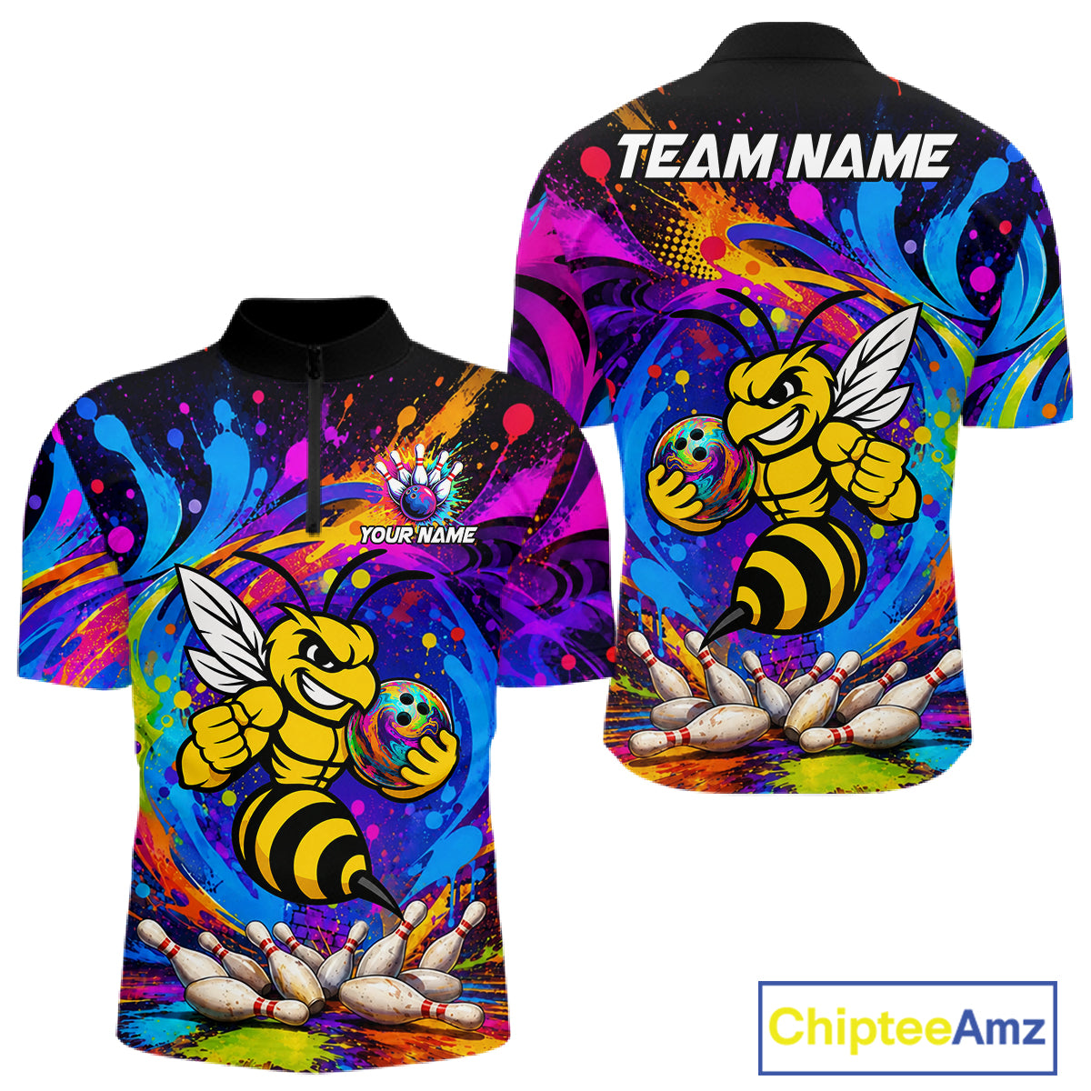 Funny Bee Colorful Bowling Jersey For Men Custom Bowling Team Shirts, Personalized Bowling Gift TDM7416