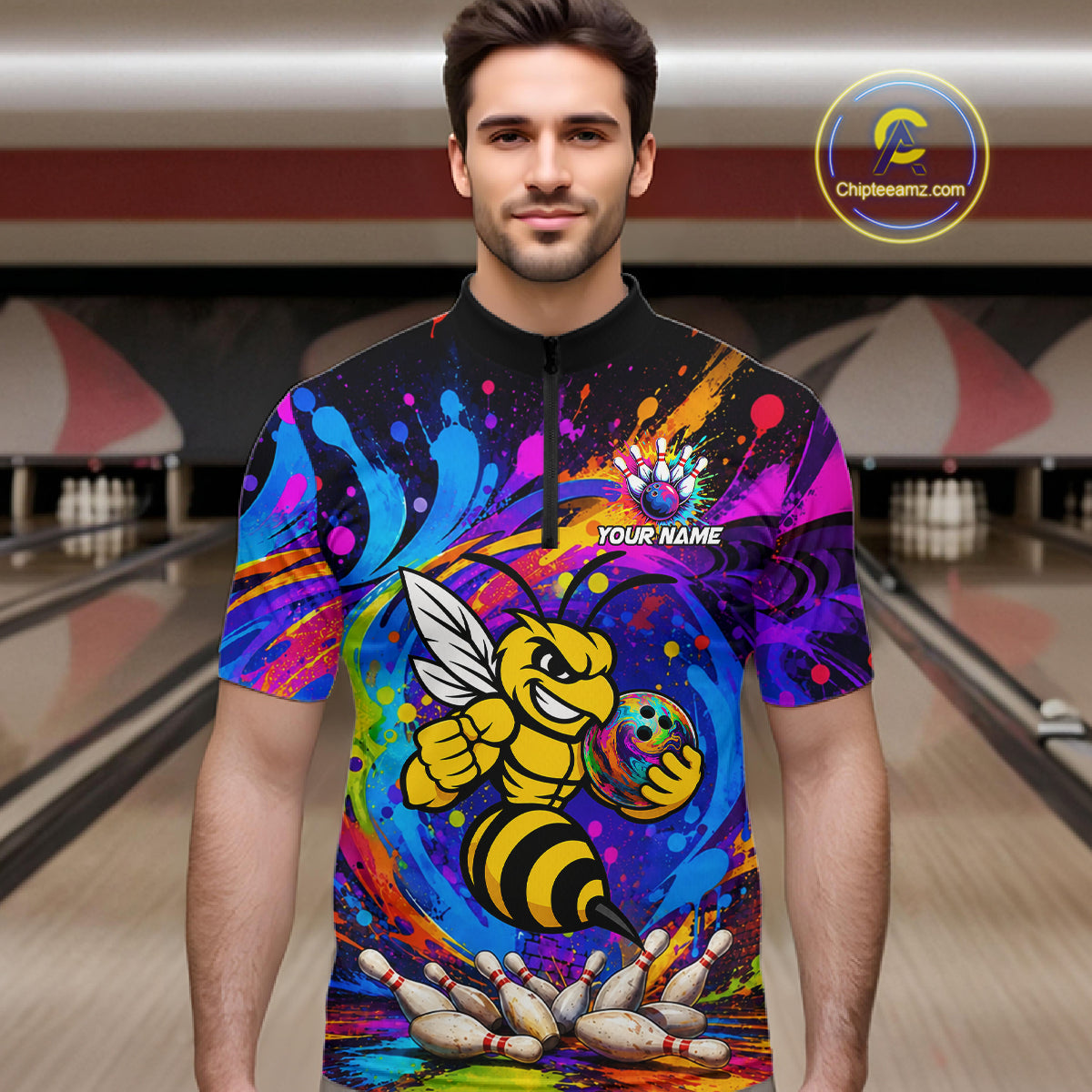 Funny Bee Colorful Bowling Jersey For Men Custom Bowling Team Shirts, Personalized Bowling Gift TDM7416