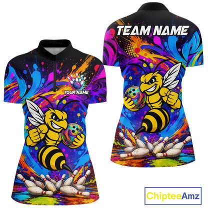 Funny Bee Colorful Bowling Jersey For Women Custom Bowling Team Shirts, Personalized Bowling Gift TDM7416