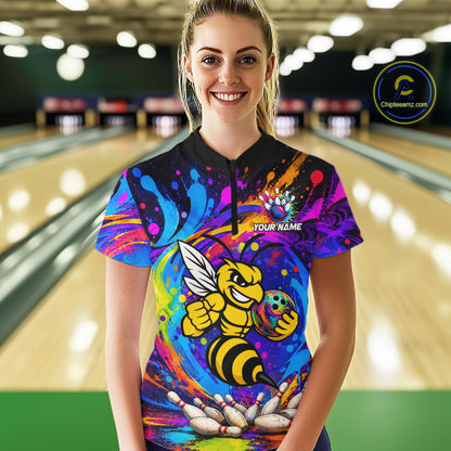 Funny Bee Colorful Bowling Jersey For Women Custom Bowling Team Shirts, Personalized Bowling Gift TDM7416