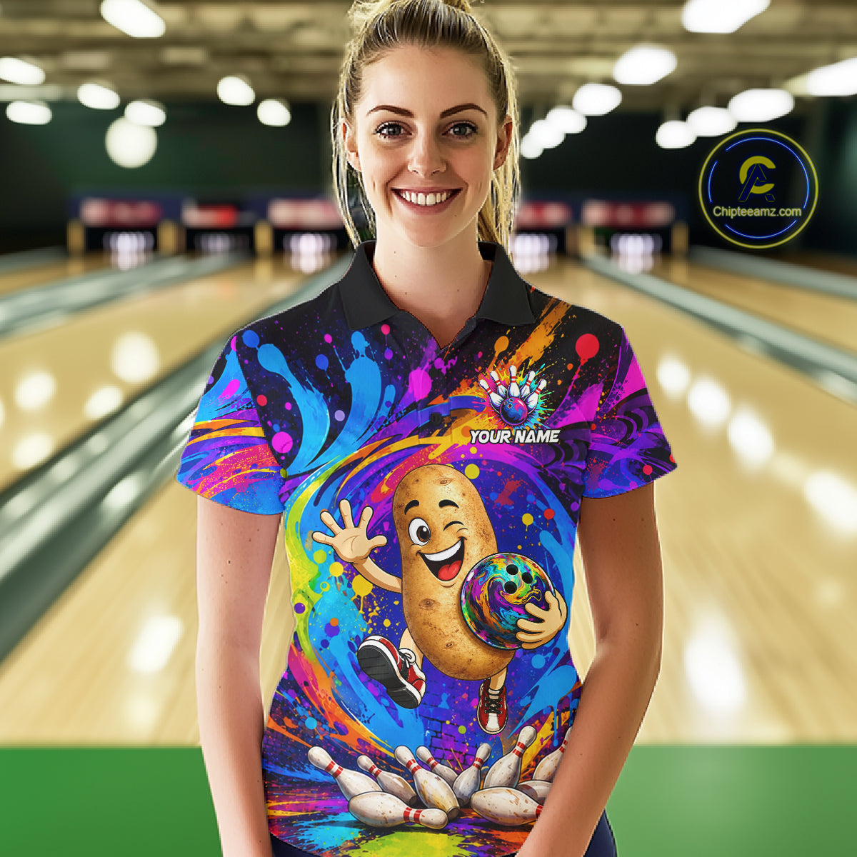 Funny Potato Colorful Bowling Jersey For Women Custom Bowling Team Shirts, Personalized Bowling Gift TDM7417