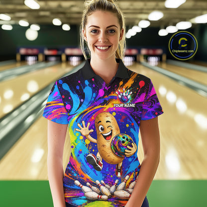Funny Potato Colorful Bowling Jersey For Women Custom Bowling Team Shirts, Personalized Bowling Gift TDM7417
