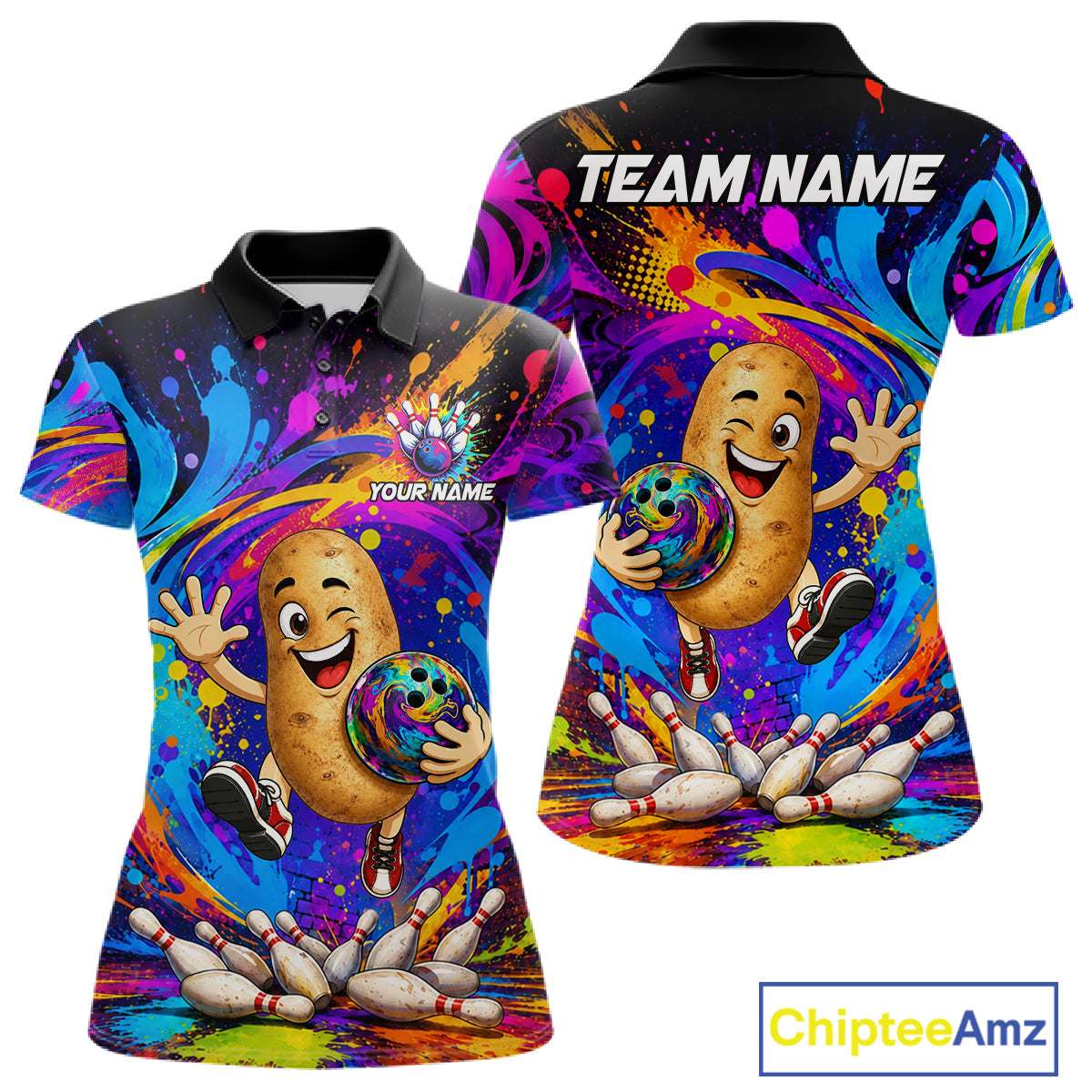 Funny Potato Colorful Bowling Jersey For Women Custom Bowling Team Shirts, Personalized Bowling Gift TDM7417