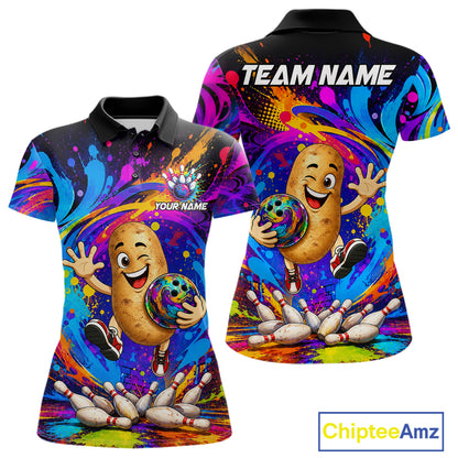 Funny Potato Colorful Bowling Jersey For Women Custom Bowling Team Shirts, Personalized Bowling Gift TDM7417