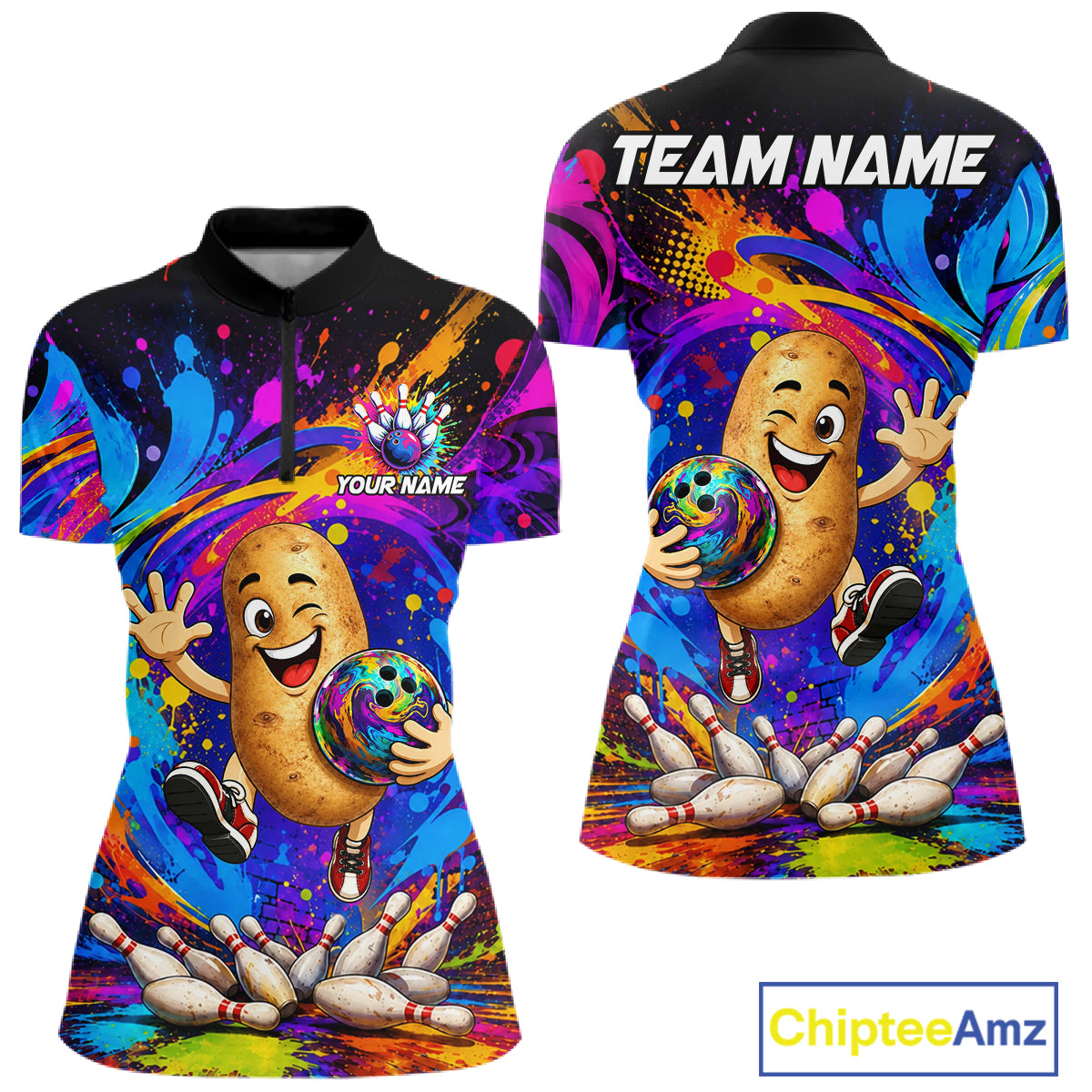 Funny Potato Colorful Bowling Jersey For Women Custom Bowling Team Shirts, Personalized Bowling Gift TDM7417