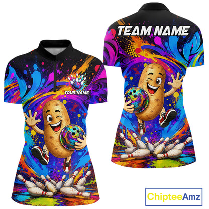 Funny Potato Colorful Bowling Jersey For Women Custom Bowling Team Shirts, Personalized Bowling Gift TDM7417