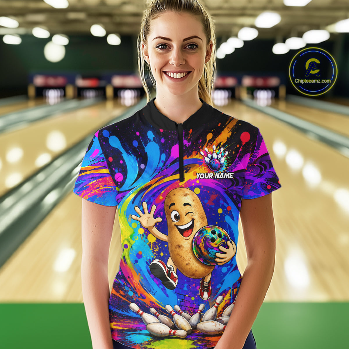 Funny Potato Colorful Bowling Jersey For Women Custom Bowling Team Shirts, Personalized Bowling Gift TDM7417