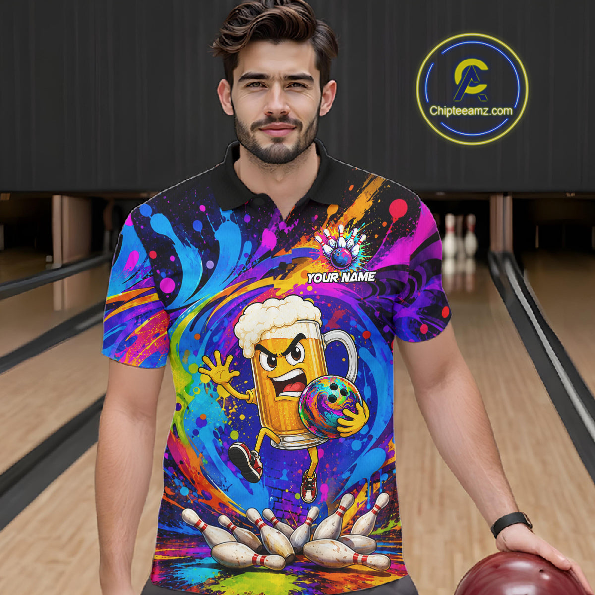 Funny Beer Colorful Bowling Jersey For Men Custom Bowling Team Shirts, Personalized Bowling Gift TDM7418