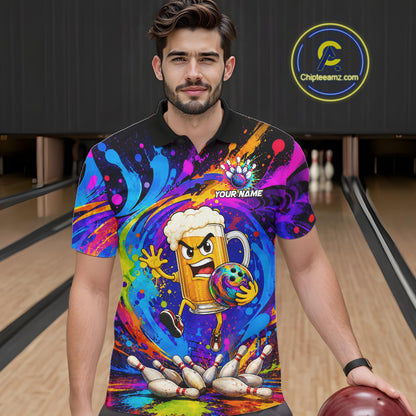 Funny Beer Colorful Bowling Jersey For Men Custom Bowling Team Shirts, Personalized Bowling Gift TDM7418