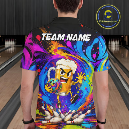 Funny Beer Colorful Bowling Jersey For Men Custom Bowling Team Shirts, Personalized Bowling Gift TDM7418