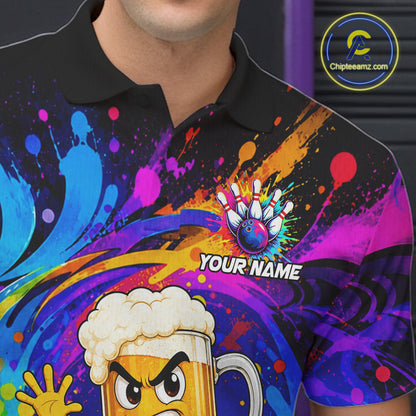 Funny Beer Colorful Bowling Jersey For Men Custom Bowling Team Shirts, Personalized Bowling Gift TDM7418