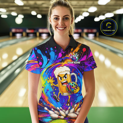 Funny Beer Colorful Bowling Jersey For Women Custom Bowling Team Shirts, Personalized Bowling Gift TDM7418