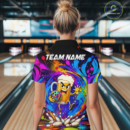 Funny Beer Colorful Bowling Jersey For Women Custom Bowling Team Shirts, Personalized Bowling Gift TDM7418