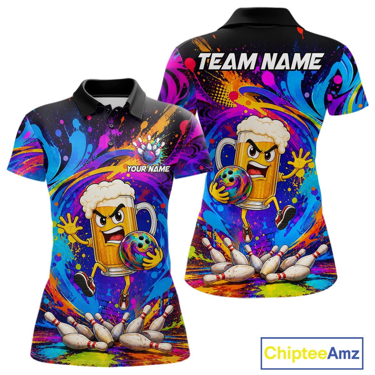 Funny Beer Colorful Bowling Jersey For Women Custom Bowling Team Shirts, Personalized Bowling Gift TDM7418